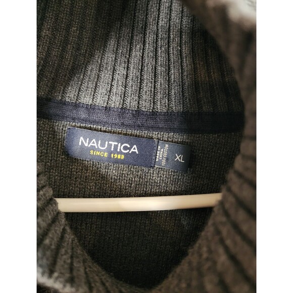 Nautica Dark Gray Cable Knit Shawl Collar Sweater Adult XL Pullover Preppy - Picture 3 of 6